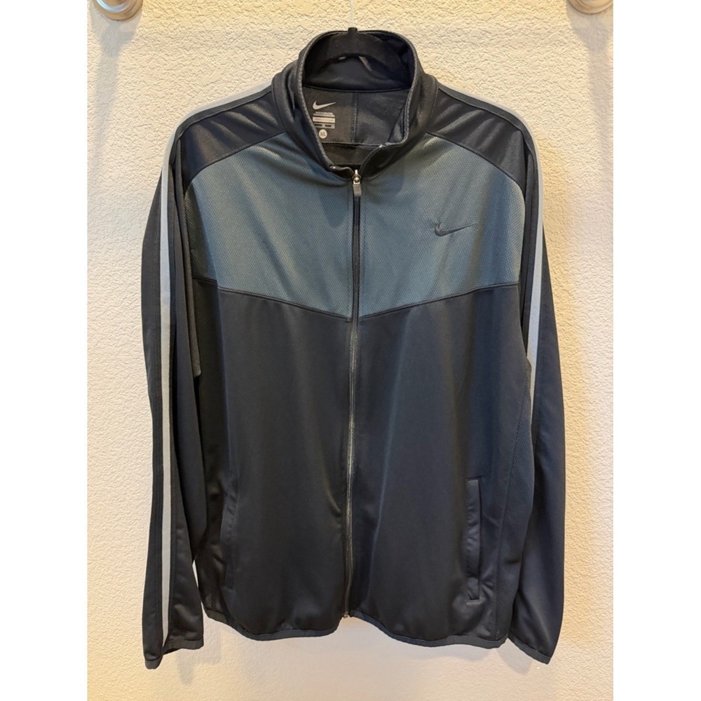 Nike Men's Full Zip Track Jacket Black/Gray Knit Polyester Mock‎ Neck XL